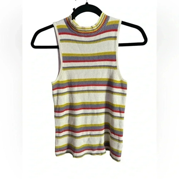 Anthropologie Moth Women's Knit Striped Sleeveless Mock Neck Size M - Picture 1 of 7